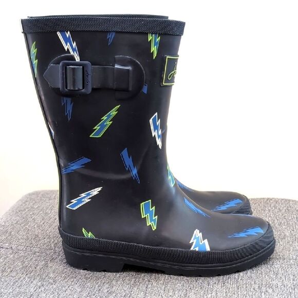 Joules Black and Blue Lightening Rain & Snow Boots Sz 4 - Picture 1 of 9